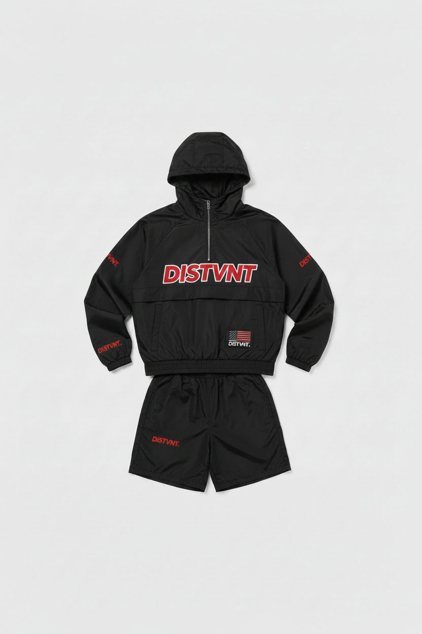 QUARTER-ZIP WINDBREAKER HOODIE SHORT SET