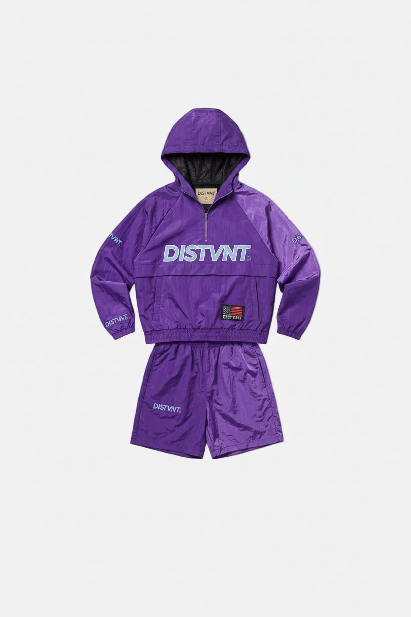 QUARTER-ZIP WINDBREAKER HOODIE SHORT SET