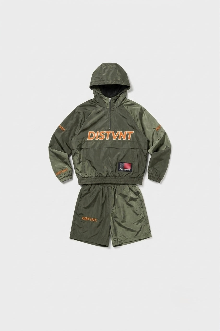 QUARTER-ZIP WINDBREAKER HOODIE SHORT SET